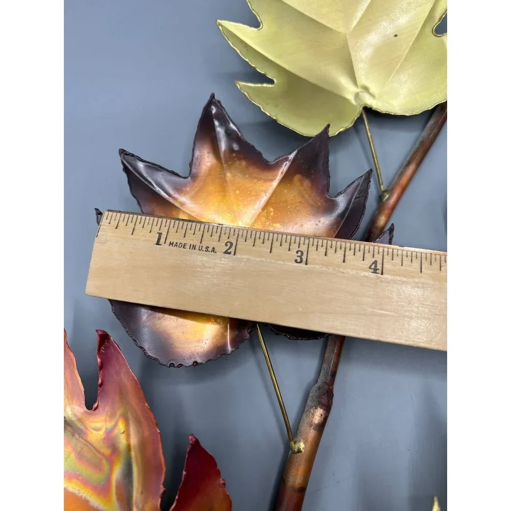MCM Brass Copper Tone Metal Maple Leaf Sculpture Patina VTG Brutalist Wall Art L